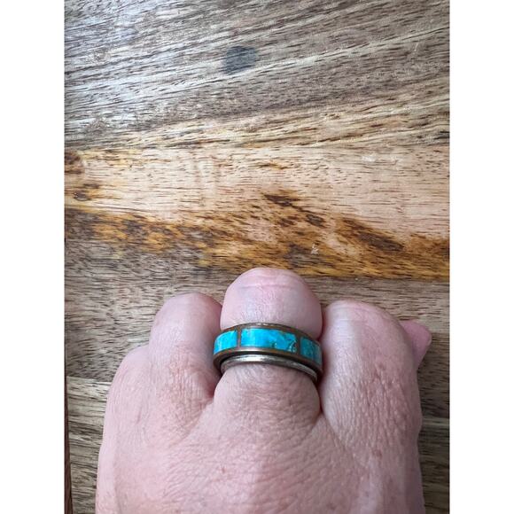 Jay King DTR Sterling Copper Turquoise Spinner Ring Size 8, 9g, Desert Rose - Picture 6 of 8